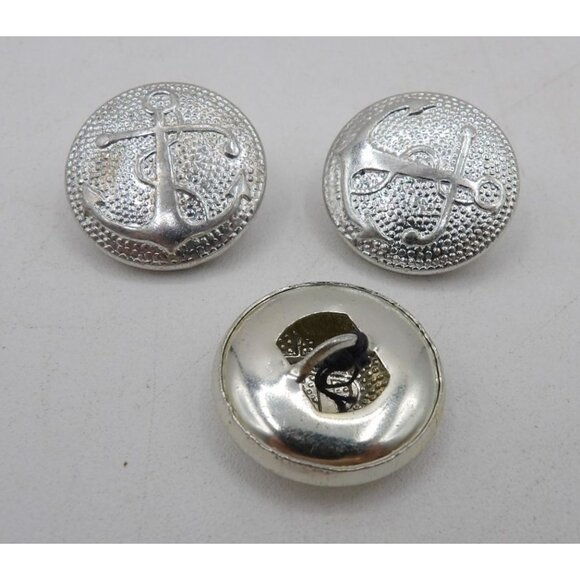 Set Of 3 Silver Tone Anchor Design 1.25" Diameter Metal Jacket Buttons - Picture 2 of 2